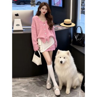 韓系溫柔小香風針織連衣裙套裝 - 富家千金甜美風