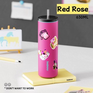 bablov吸管保溫杯 630ml 女生辦公室大容量不鏽鋼保溫杯高顔值咖啡杯, 玫紅, 1個