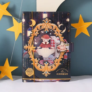 노트북 크리에이티브 귀여운 컬러 페이지 일러스트 손으로 그린 레트로 작은 신선한 간단한 핸드북 가죽 책, 01 A5, 19 M