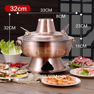 老北京火鍋爐鴛鴦款仿銅木炭家用涮羊肉老式紫銅鍋不銹鋼火鍋鍍銅居家生活好物居家日用品居家收納生活居家用品, 32cm紫銅色木炭銅火鍋（4-6人）, 1個