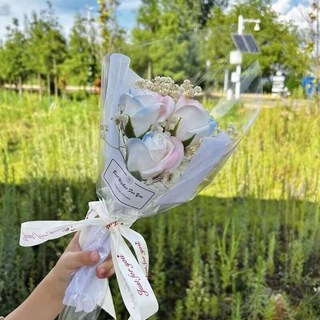 台灣現貨 品質全網最佳 玫瑰香皂花乾燥花永生花花束 情人節/畢業/教師節/生日禮物, 人魚姬 粉藍