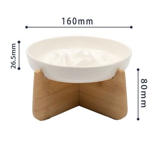 陶瓷慢食碗 寵物慢食碗 防噎碗 狗碗 貓碗 保護頸椎 金魚防噎慢食碗, 陶瓷慢食碗-白色+竹架加高台, 1個