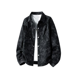 時尚紮染襯衫 翻領休閒長袖襯衣外套 寬鬆上衣