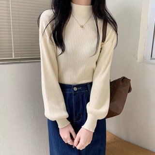 韓版女生百搭半高領針織上衣 長袖毛衣 寬鬆顯瘦冬裝