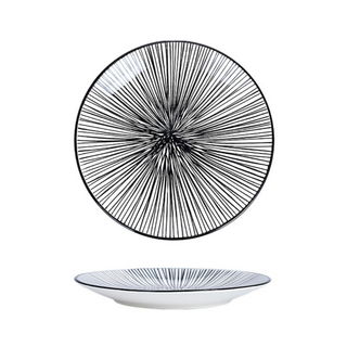 6吋北歐陶瓷餐盤 15.2cm精美淺盤, 黑色放射線, 1個