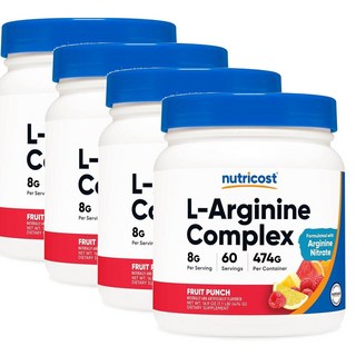 뉴트리코스트 엘-아르기닌 8g 컴플렉스 과일 펀치맛 Nutricost L-Arginine Complex, 4개, 454g
