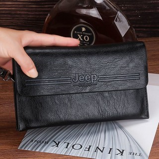 新款男士手拿包真皮質感手包簡約商務手抓包高檔大容量錢包手機包, 黑色