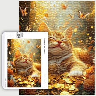 황금고양이 직소퍼즐 300 500 1000피스 귀여운 동물 판퍼즐 어른신퍼즐 효도퍼즐 대형판퍼즐 어른판퍼즐, 해피 스마일 고양이-01, 300피스, 1개