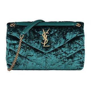 YSL SAINT LAURENT PUFFER 金字LOGO V字紋絎縫絨布釦式肩背斜背包