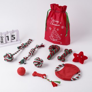 [냥멍스] 강아지 로프 장난감 세트 삑삑이 포함 스트레스 해소 반려견 놀이용 9종, 9종세트 (가방 포함), 1개