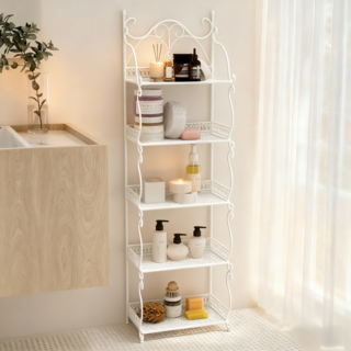 BangPang 원터치 다용도 접이식 철제선반 욕실선반 틈새선반 책장 무설치 수납선반, 5단, 화이트