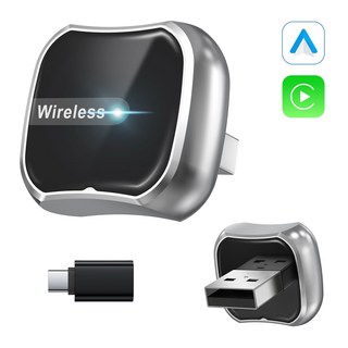 PIUJJA 스마트 미니 애플 무선 카플레이 2 in 1 안드로이드 오토 어댑터 차량용 네비게이 미러링 동글, 실버, M2