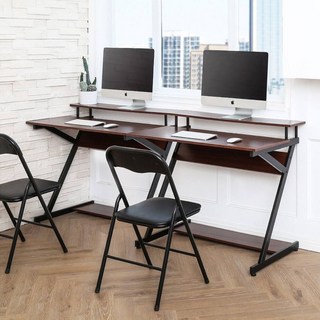 E家工廠 附抽屜電腦桌 簡易組裝工作桌 書桌收納學習桌, 126-70公分帶熒幕架書桌（原野橡木色