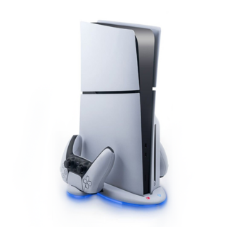 【GS 3C】PS5 Slim 散熱、充電、收納、RBG燈光效果, 白色, 1個, PS5 Slim充電座