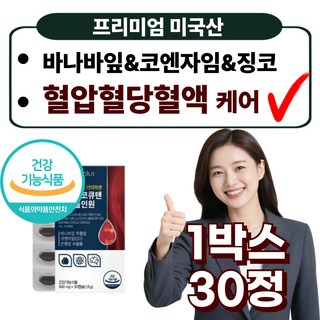 프리미엄 바나바잎추출물 코큐텐 징코 혈당 혈액 Q10 100mg 영양제, 1박스, 30정