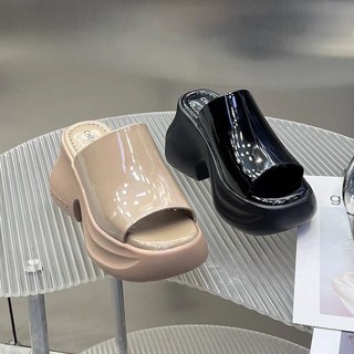 網紅厚底拖鞋2025夏季新款洋氣粗跟增高坡跟魚嘴高跟鞋
