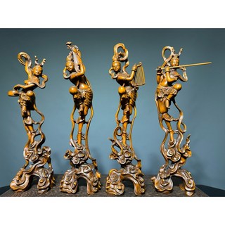 【通天寶】精選小葉黃楊木【吹、拉、彈、打 四大美女】質地堅韌 紋理細密 雕工精湛 神韻盡致 老黃楊雕刻, 1個, 黃楊木