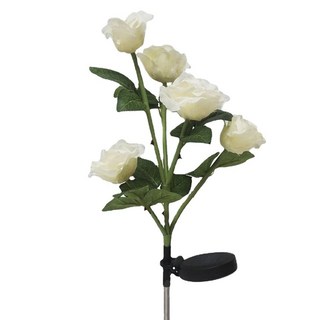 【台灣出貨】網路爆款 led太陽能 5頭玫瑰花燈 户外防水 花園地插燈 庭院草坪裝飾 光控開關 創意夜燈 家居裝飾, 白色, 白色