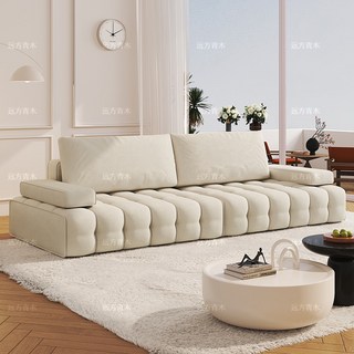 勞倫斯直排沙發 奶油風 意式極簡 嬰兒絨布藝, 米黃色,單人位1.2米【s級加厚親膚嬰兒絨】