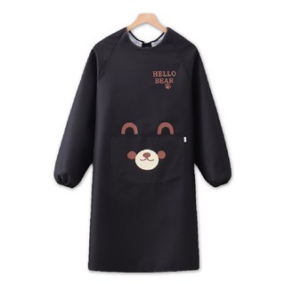 HELLO BEAR 長袖防水圍裙 可愛熊掌口袋設計, 經典黑, 1個