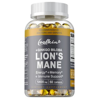 Coolkin 獅鬃菇 + 銀杏 能量 + 記憶力 + 免疫支持 5400毫克 120 膠囊, 60g, 1個
