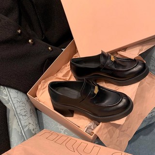 真皮樂福鞋 厚底粗跟 韓版小皮鞋 簡約設計 舒適一腳蹬
