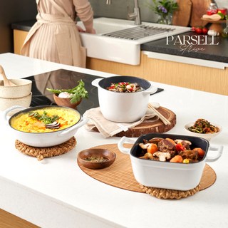 파르셀 IH 무쇠 주물냄비 3종세트 베이비웍 솥밥 사각냄비, 그레이, 1개, 베이비웍21cm + 라이스팟17cm + 스퀘어팟17cm