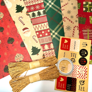 심플리비 크리스마스 선물 포장지 50x70cm 6종 세트 + 포장끈 스티커 테이프, 1세트, 혼합