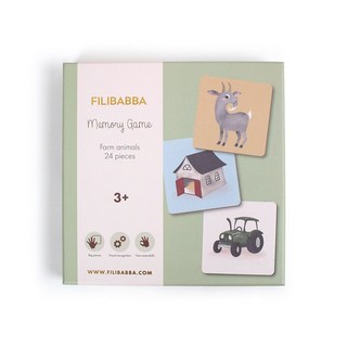 FILIBABBA 厚紙桌遊組 (多米諾接接樂、記憶遊戲、賓果遊戲、數字配對拼圖、邏輯配對拼圖、穿線串串組), 1個, 厚紙記憶遊戲Farm animals