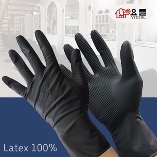 [로이스] 양면 엠보싱 논슬립 100% 천연 라텍스 고무장갑 손목 긴 위생 장갑 미용 염색 정밀작업 다용도, 20개, L사이즈 블랙