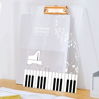 老羊樂器店 音樂壓克力板夾 A4板夾 文件夾 簽名夾 紙板夾 夾板 硬板夾 墊板夾 鋼琴 音符 吉他 音樂禮品, 1個, 白色鋼琴