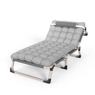 多功能四檔調節摺疊床 加寬床面附頭枕 免安裝午睡躺椅, 加寬75cm方管【三折床灰色＋棉墊】四檔