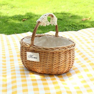 【格森】手工編織野餐籃, 2*1.4EVA黃格子野餐墊, 1個