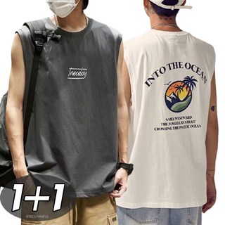 별하늘 [1+1] 남성용 패션 민소매 오버핏 티셔츠 2P