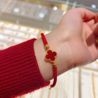 CP 臺灣發貨 本命年紅繩四葉草手鍊女款輕奢小衆紅瑪瑙新款編織手繩轉...