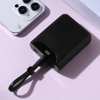 可上飛機 10000mAh迷你快充行動電源 自帶線 20W Type C 蘋果/安卓 行充, 黑色
