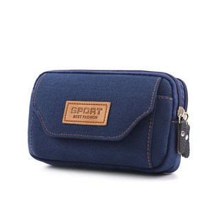 男士帆布穿皮帶包 多功能跑步包 迷你小腰包