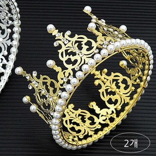 올리브파티 티아라 케이크 왕관 브라이덜샤워 생일 파티 케익데코 토퍼, 2개, 골드티아라_대