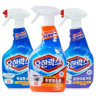 유한락스 욕실청소+주방청소+곰팡이제거제 750ml 스프레이, 3개