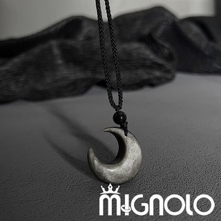 MIGNOLO 黑月光項鍊 銀曜石 月亮 秋冬 項鍊 中秋 長鍊 蠟繩 街頭 嘻哈