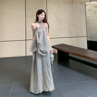 不規則掛脖上衣吊帶裙套裝 清冷感國風女裝套裝裙 2025夏季新款