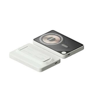 Momax 摩米士 磁吸無線充電行動電源 內建Type-C線 自帶支架 輕巧便攜, 摩米士5000mAh UC-行動電源-白, 白, 摩米士5000mAh UC-行動電源-白