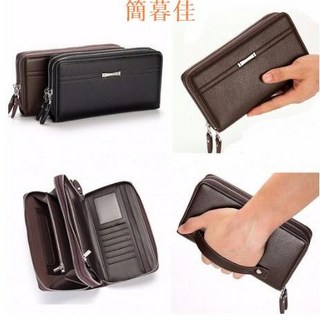 長夾錢包真皮軟皮男士手拿包 雙拉鏈 多卡夾 長款錢包真皮錢包 雙拉鍊包 卡包 商務包零錢包男生皮夾