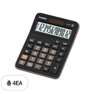 카시오 미니탁상형 계산기 MX-12B, BK, 4개