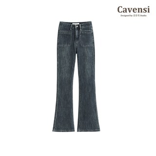 【Cavensi】S-5XL/台灣出貨 小眾設計 大尺碼牛仔喇叭褲 大碼牛仔長褲 喇叭褲 牛仔褲 高腰褲子女 A93