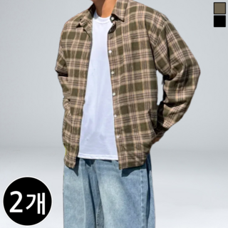 [1+1] 남자 체크 셔츠 오버핏 코튼 긴팔 남방 (6657-2)