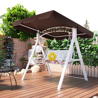 야외 흔들그네 더블 흔들 의자 스윙체어 락킹체어, 고급스러운 화이트 타포린 1개 베개 단발, 1개