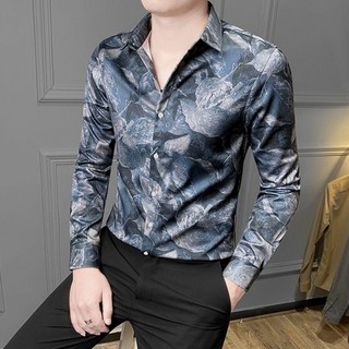 男士花襯衫 長袖襯衫 碎花襯衣 韓版修身上衣 個性帥氣 休閒襯衣男