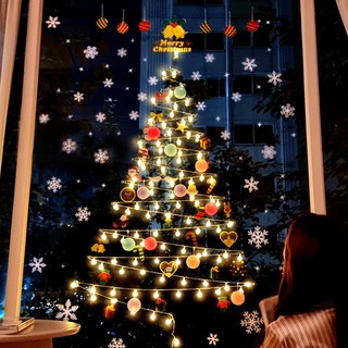 제이토리 크리스마스 벽트리 세트 50구 100구 앵두전구 코튼볼 창문 트리 전구 조명 눈꽃 스티커 장식 용품 리모컨 USB 건전지 혼용 벽트리도안, 혼합색상
