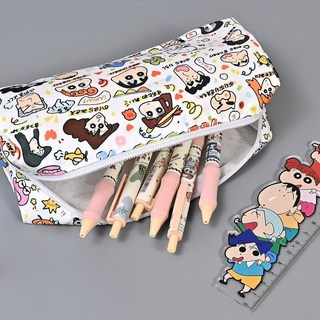 可愛卡通印花大容量筆袋，高顏值學生文具收納整理盒, 1個, 蠟筆小新印花筆袋,+周邊筆1支